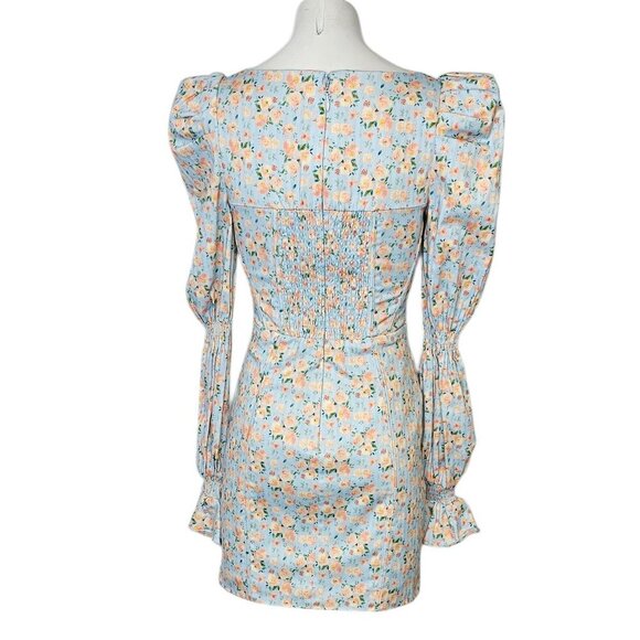 Lavish Alice Charles Balloon Sleeve Mini Dress Floral Size 4 Square Neck Corset - Picture 2 of 8